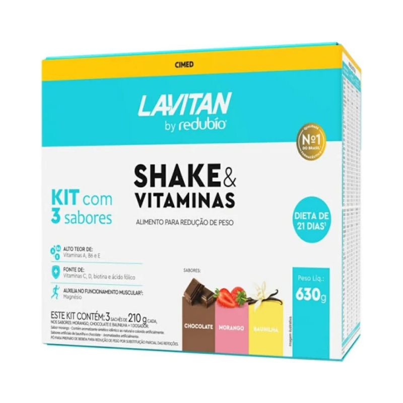 Shake & Vitaminas Lavitan By Redubío Sabores Baunilha + Chocolate + Morango 3 Sachês De 210g Cada